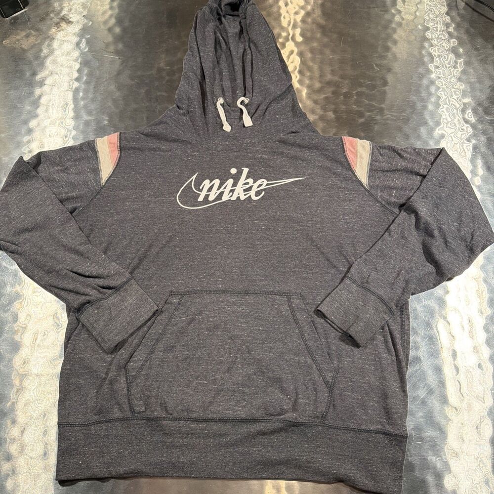 Nike Sportswear Hoodie Womens XL Logo Charcoal Gray & Pink Pullover Lightweight